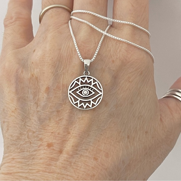 Sterling Silver All Seeing Eye Necklace, Protection Jewelry Chain, Eyelashes - Picture 8 of 12